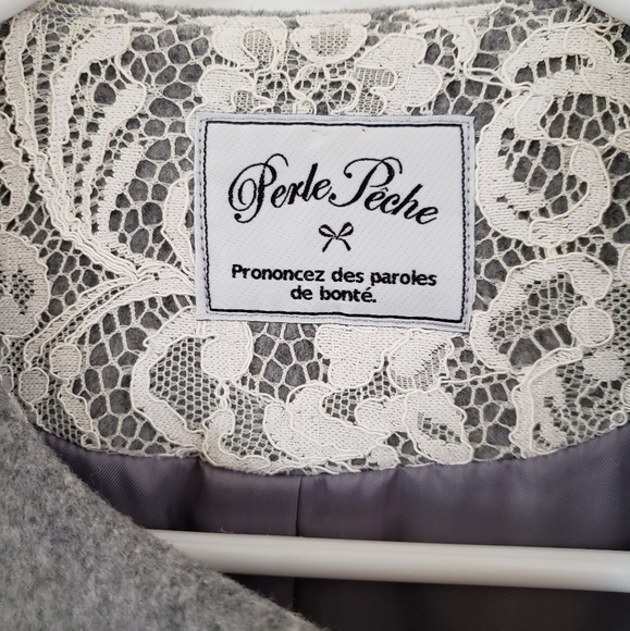 Perle Peche Grey Wool Blend Snap Button Coat - Picture 2 of 4